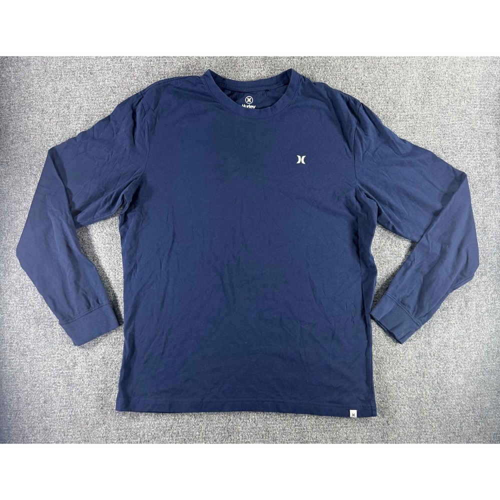 Hurley Mens Long Sleeve T-Shirt Navy Blue Logo Cotton Crew Neck XL